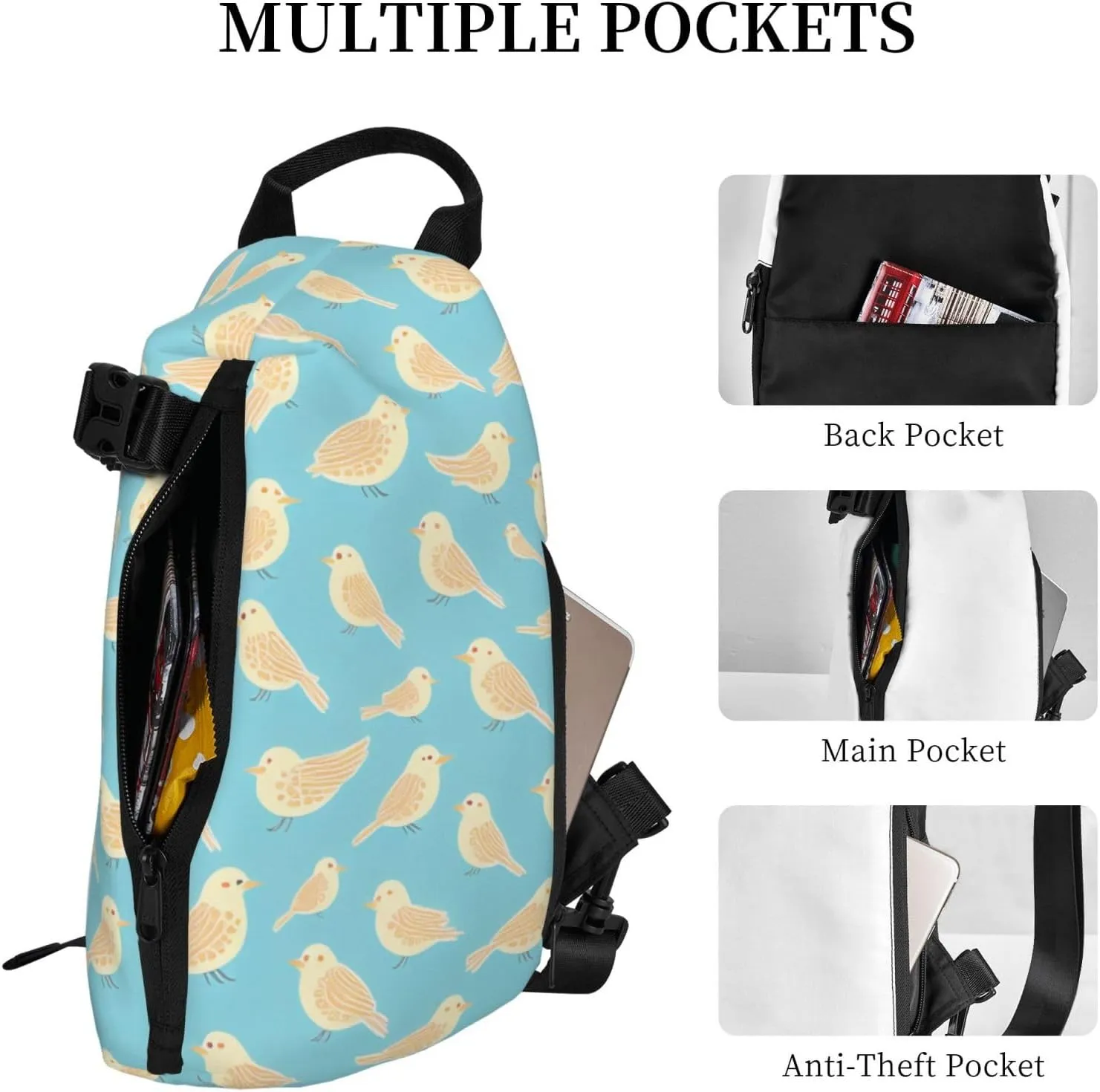Color Butterfly Printed Pattern Sling Bags Crossbody Sling Backpack Travel Hiking Daypack Chest Bag For Man And Women