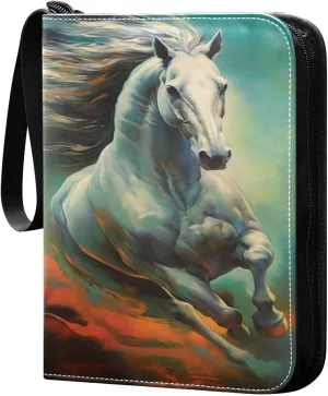 Color Horse Painting Card Binder 4-Pocket, 400 Pockets Card Holder with 50 Removable Sleeves and Zipper for Games Baseball Football Sports Card