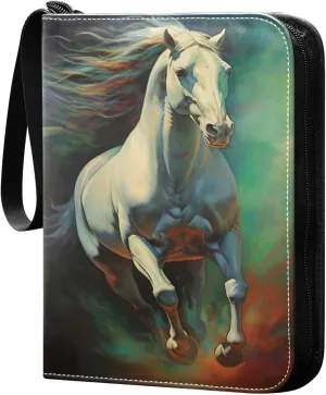 Color Horse Painting Card Binder 4-Pocket, 400 Pockets Trading Cards Holder Games Card Albums Storage Organizer Case for Football, Baseball Cards