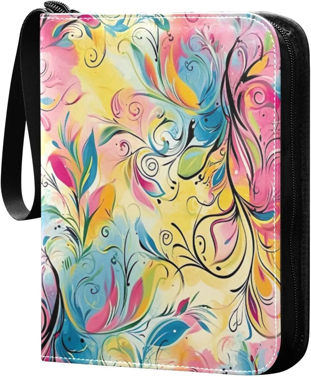 Colorful Abstract Art Card Binder 4-Pocket, 400 Pockets Card Holder with 50 Removable Sleeves and Zipper for Games Baseball Football Sports Card