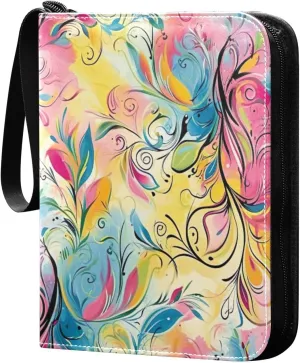 Colorful Abstract Art Card Binder 4-Pocket, 400 Pockets Card Holder with 50 Removable Sleeves and Zipper for Games Baseball Football Sports Card