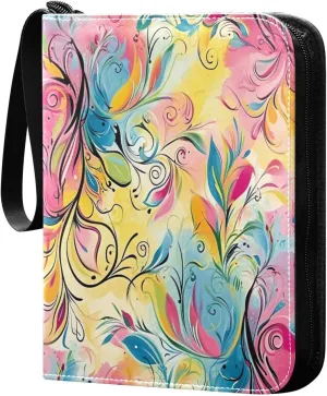 Colorful Abstract Art Card Binder 4-Pocket, 400 Pockets Trading Cards Holder Games Card Albums Storage Organizer Case for Football, Baseball Cards