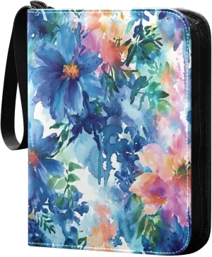 Colorful Abstract Flowers Card Binder 4-Pocket, 400 Pockets Card Holder with 50 Removable Sleeves and Zipper for Games Baseball Football Sports Card
