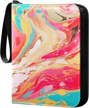 Colorful Abstract Marble Card Binder 4-Pocket, 400 Pockets Trading Cards Holder Games Card Albums Storage Organizer Case for Football, Baseball Cards