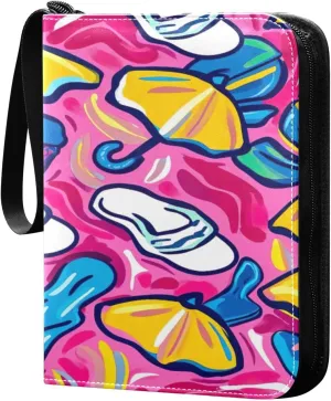 Colorful Beach Pattern Card Binder 4-Pocket, 400 Pockets Trading Cards Holder Games Card Albums Storage Organizer Case for Football, Baseball Cards