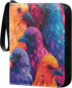 Colorful Birds Card Binder 4-Pocket, 400 Pockets Card Holder with 50 Removable Sleeves and Zipper for Games Baseball Football Sports Card
