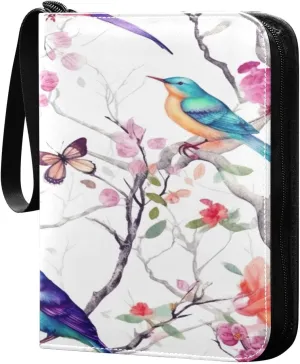 Colorful Birds Pattern Card Binder 4-Pocket, 400 Pockets Trading Cards Holder Games Card Albums Storage Organizer Case for Football, Baseball Cards