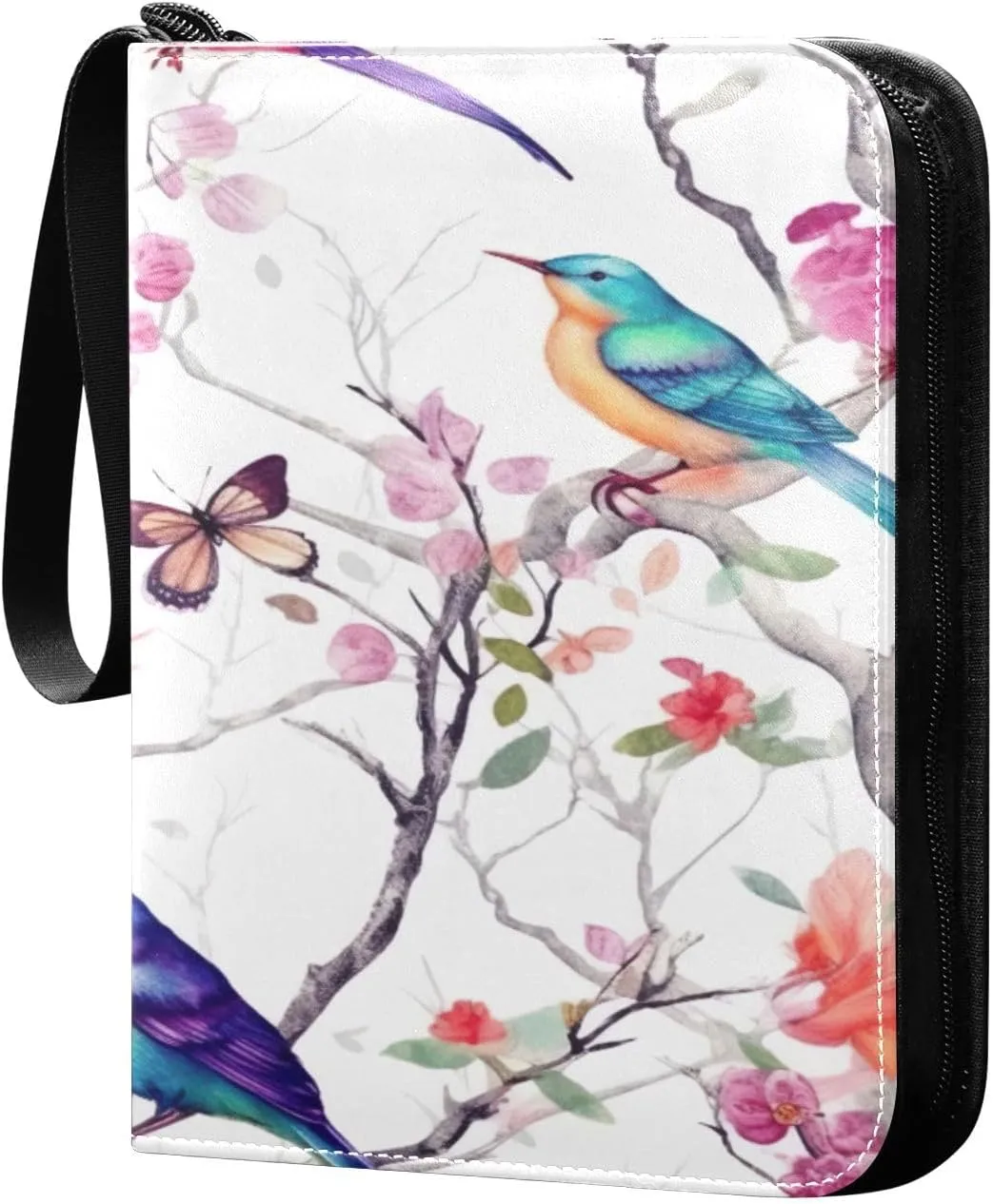 Colorful Birds Pattern Card Binder 4-Pocket, 400 Pockets Trading Cards Holder Games Card Albums Storage Organizer Case for Football, Baseball Cards