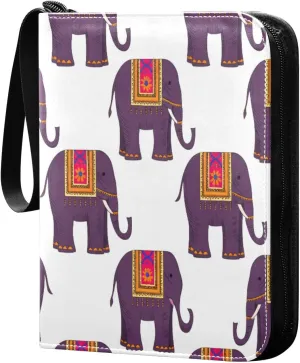 Colorful Blanket Elephants Trading Card Binder with Sleeves PU Leather Holds 400 Cards,Double Sided Trading Card Folder with Zipper Collection Binder Album Book Case for Boys Girls
