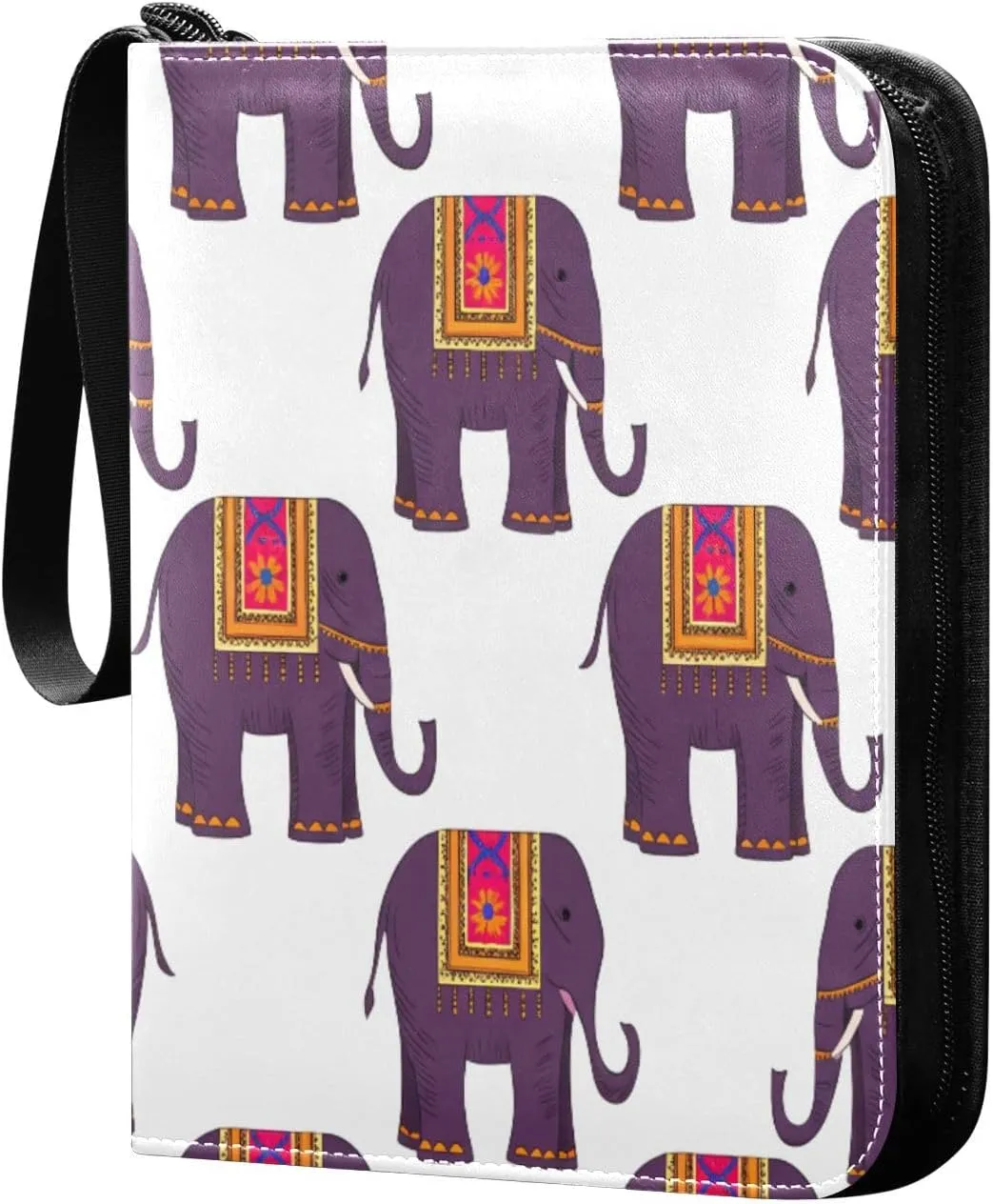 Colorful Blanket Elephants Trading Card Binder with Sleeves PU Leather Holds 400 Cards,Double Sided Trading Card Folder with Zipper Collection Binder Album Book Case for Boys Girls