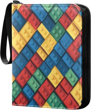 Colorful Block Cubes Trading Card Binder with Sleeves PU Leather Holds 400 Cards,Double Sided Trading Card Folder with Zipper Collection Binder Album Book Case for Boys Girls