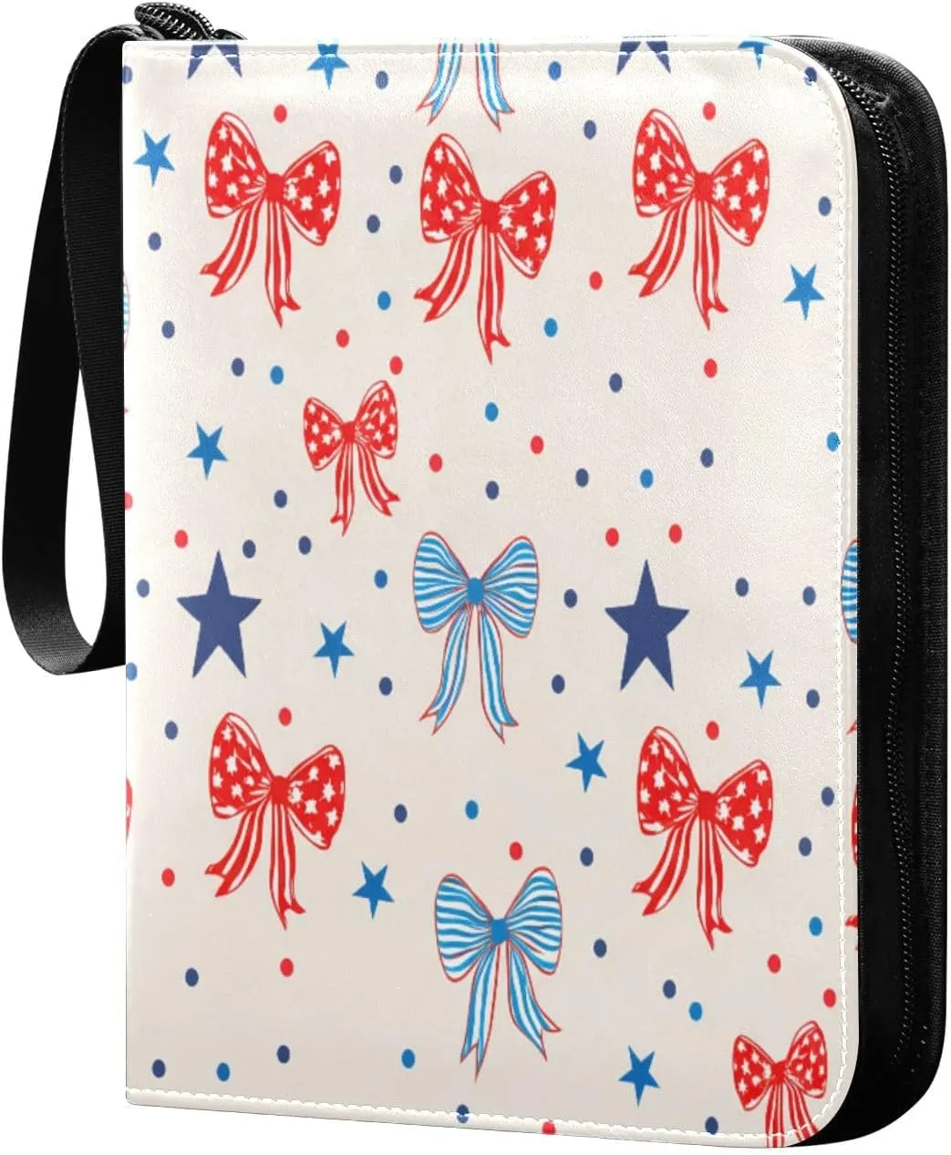 Colorful Bows Stars Trading Card Binder with Sleeves PU Leather Holds 400 Cards,Double Sided Trading Card Folder with Zipper Collection Binder Album Book Case for Boys Girls