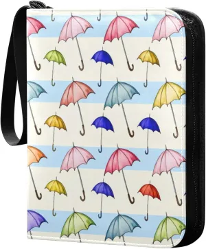 Colorful Cartoon Umbrella Trading Card Binder with Sleeves PU Leather Holds 400 Cards,Double Sided Trading Card Folder with Zipper Collection Binder Album Book Case for Boys Girls