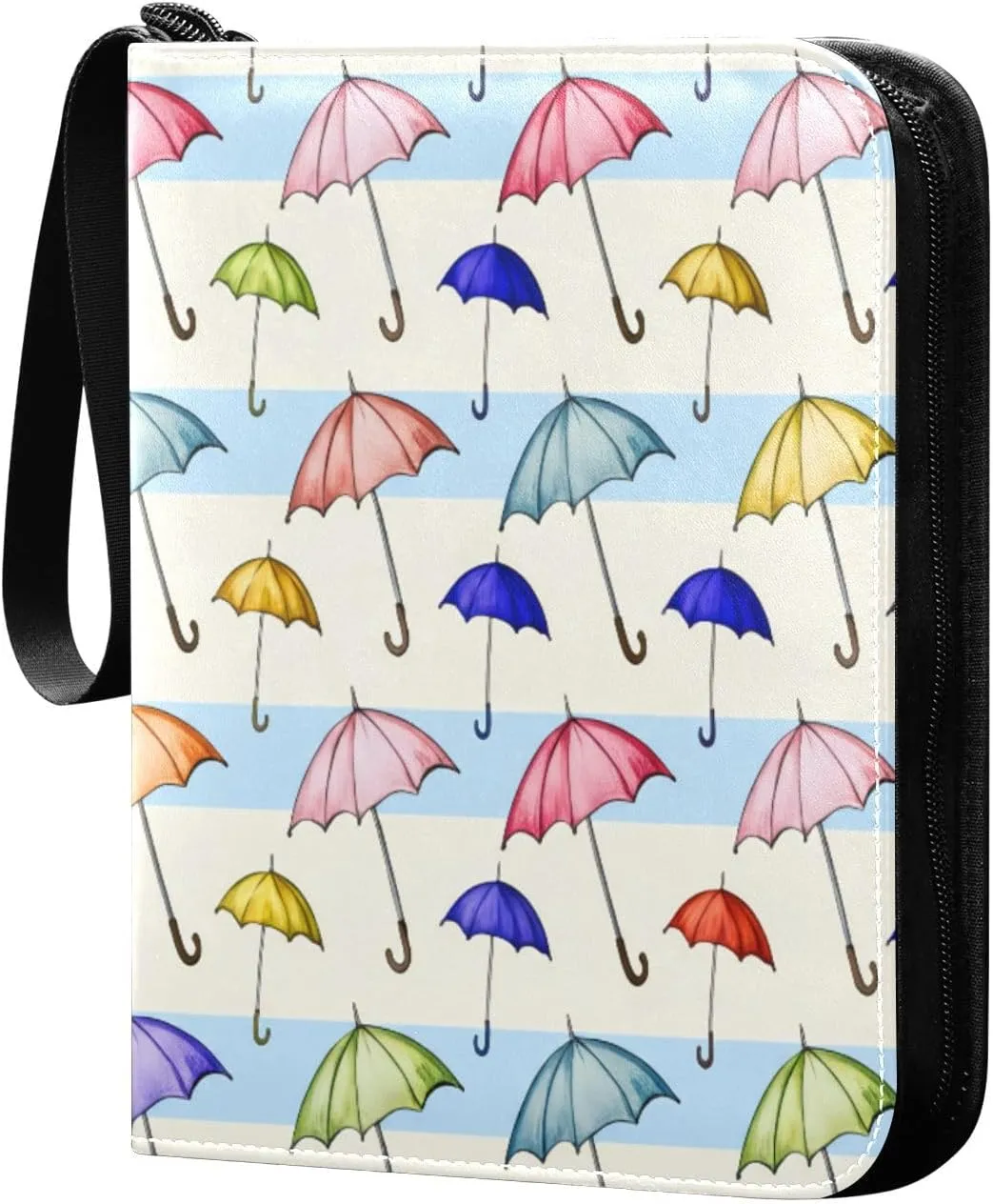 Colorful Cartoon Umbrella Trading Card Binder with Sleeves PU Leather Holds 400 Cards,Double Sided Trading Card Folder with Zipper Collection Binder Album Book Case for Boys Girls