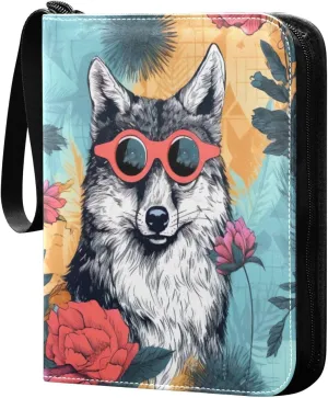 Colorful Cool Wolf Card Binder 4-Pocket, 400 Pockets Card Holder with 50 Removable Sleeves and Zipper for Games Baseball Football Sports Card