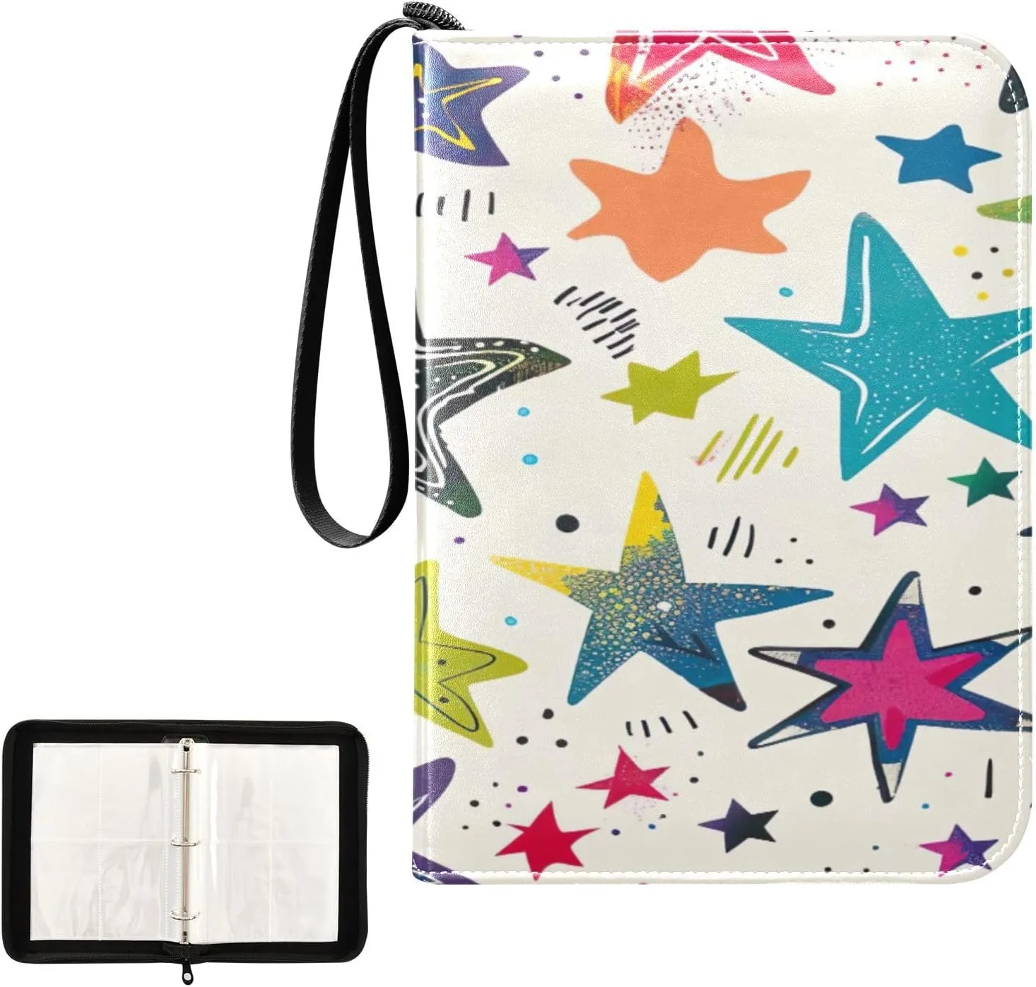 Colorful Cute Stars Collectible Trading Card Albums, Waterproof PU Card Collection Binder Fits 400 Cards with Removable Sleeves for Baseball Card, Football Card