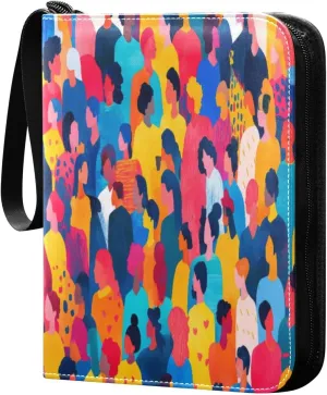 Colorful Diverse People Card Binder 4-Pocket, 400 Pockets Card Holder with 50 Removable Sleeves and Zipper for Games Baseball Football Sports Card