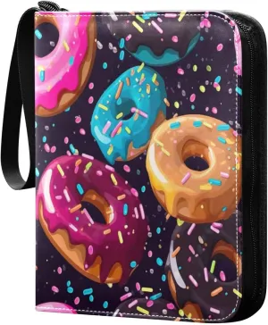 Colorful Donut Card Binder with 50 Removable Page Sleeves PU Leather Collectible Trading Card Albums Book with Zipper for Games Card,Baseball Cards