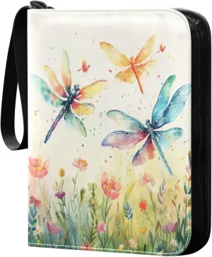 Colorful Dragonflies Card Binder 4-Pocket, 400 Pockets Trading Cards Holder Games Card Albums Storage Organizer Case for Football, Baseball Cards