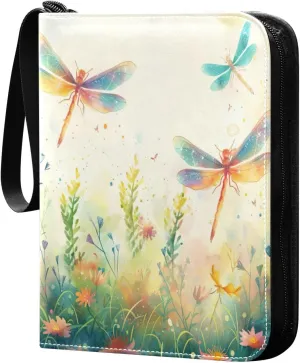 Colorful Dragonflies Card Binder 4-Pocket, 400 Pockets Trading Cards Holder Games Card Albums Storage Organizer Case for Football, Baseball Cards