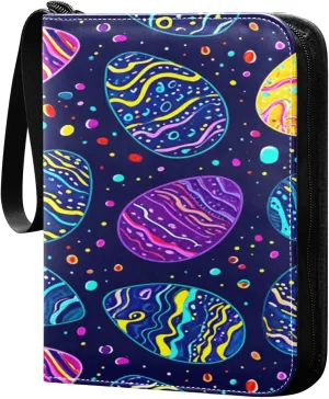 Colorful Easter Eggs Card Binder 4-Pocket, 400 Pockets Trading Cards Holder Games Card Albums Storage Organizer Case for Football, Baseball Cards
