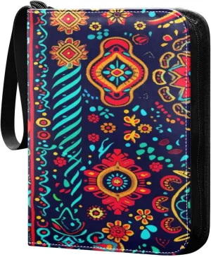Colorful Ethnic Geometry Card Binder 4-Pocket, 400 Pockets Trading Cards Holder Games Card Albums Storage Organizer Case for Football, Baseball Cards