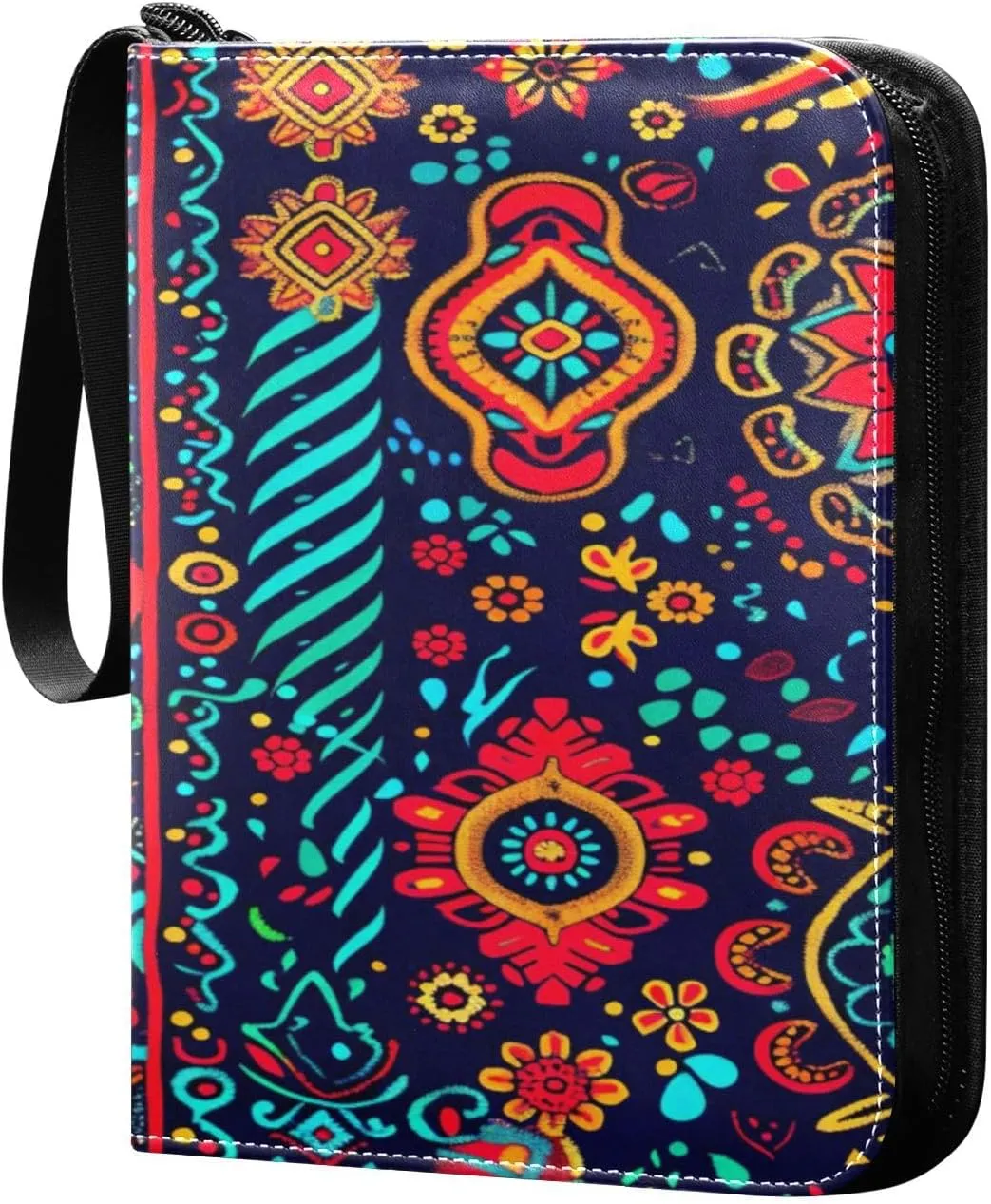 Colorful Ethnic Geometry Card Binder 4-Pocket, 400 Pockets Trading Cards Holder Games Card Albums Storage Organizer Case for Football, Baseball Cards