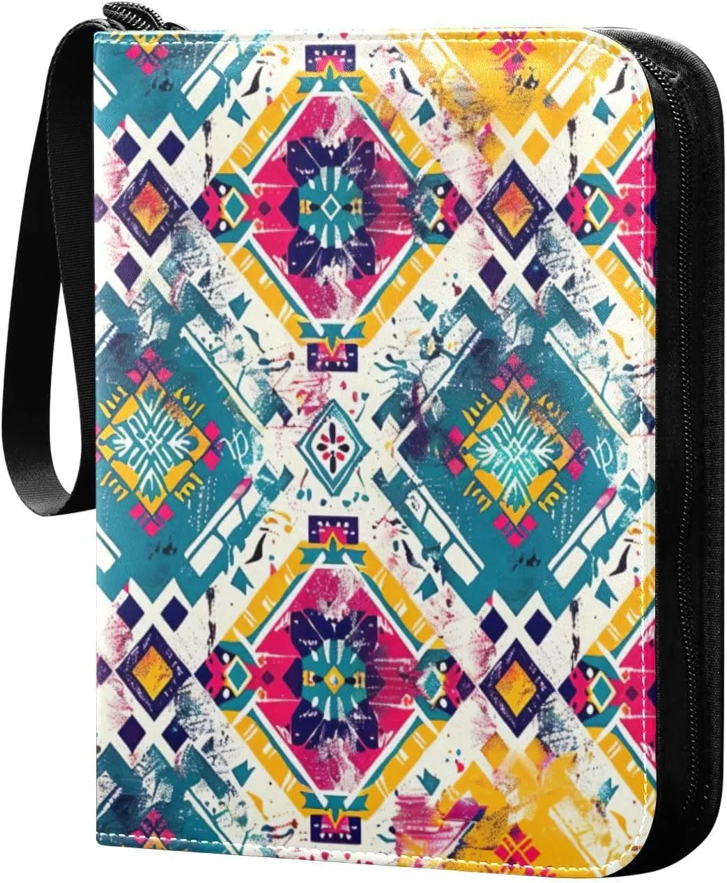 Colorful Ethnic Pattern Card Binder 4-Pocket, 400 Pockets Card Holder with 50 Removable Sleeves and Zipper for Games Baseball Football Sports Card