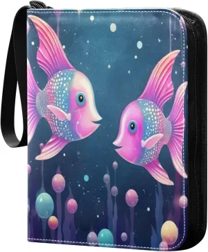Colorful Fish Card Binder with 50 Removable Page Sleeves PU Leather Collectible Trading Card Albums Book with Zipper for Games Card,Baseball Cards