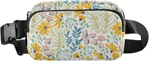 Colorful Floral Flowers Seamless on White Yellow Pattern Adjustable Belt Running Bag, Crossbody Fanny Pack Waist Runners Bag Tote for Women Men Sports Hiking Fitness Exercise Gym Pouch