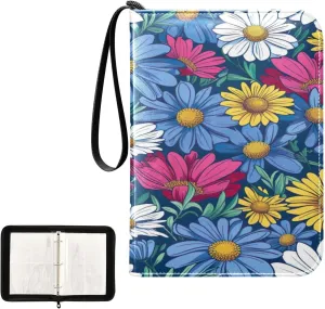 Colorful Flowers Blooming Collectible Trading Card Albums, Waterproof PU Card Collection Binder Fits 400 Cards with Removable Sleeves for Baseball Card, Football Card