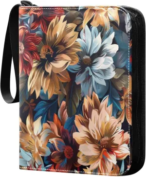 Colorful Flowers Card Binder 4-Pocket, 400 Pockets Trading Cards Holder Games Card Albums Storage Organizer Case for Football, Baseball Cards