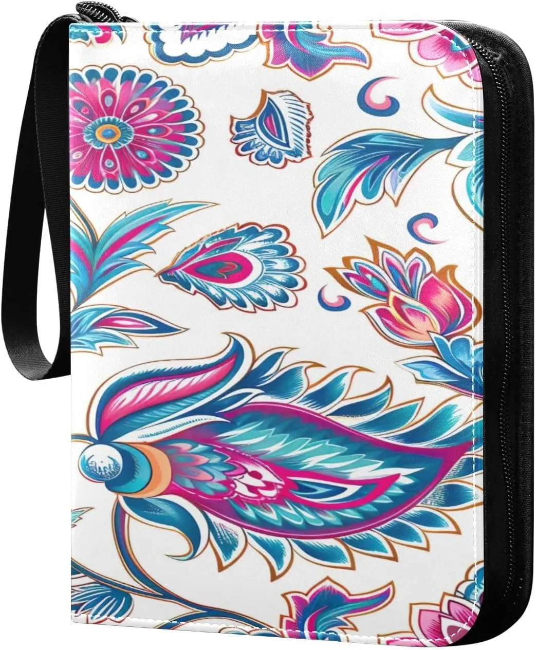 Colorful Flowers Collectible Trading Card Albums,4-Pocket Card Binder with 50 Removable Sleeves with Zipper Game Card Collection Binder Album Holder