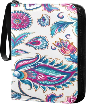 Colorful Flowers Collectible Trading Card Albums,4-Pocket Card Binder with 50 Removable Sleeves with Zipper Game Card Collection Binder Album Holder