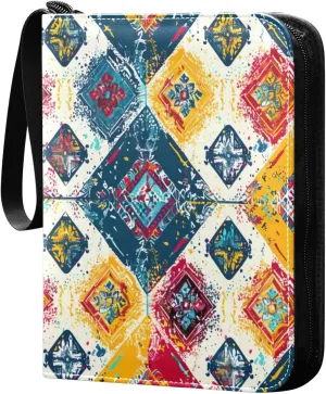 Colorful Geometric Card Binder 4-Pocket, 400 Pockets Card Holder with 50 Removable Sleeves and Zipper for Games Baseball Football Sports Card