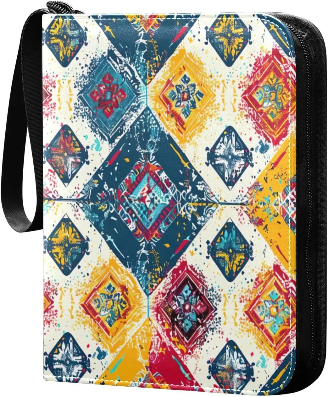 Colorful Geometric Card Binder 4-Pocket, 400 Pockets Card Holder with 50 Removable Sleeves and Zipper for Games Baseball Football Sports Card