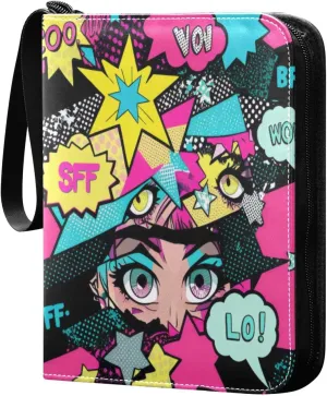 Colorful Graffiti Card Binder 4-Pocket, 400 Pockets Card Holder with 50 Removable Sleeves and Zipper for Games Baseball Football Sports Card