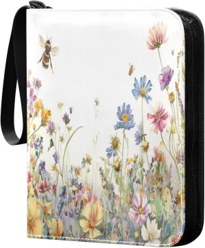 Colorful Herbs and Flowers Collectible Trading Card Albums,4-Pocket Card Binder with 50 Removable Sleeves with Zipper Game Card Collection Binder Album Holder