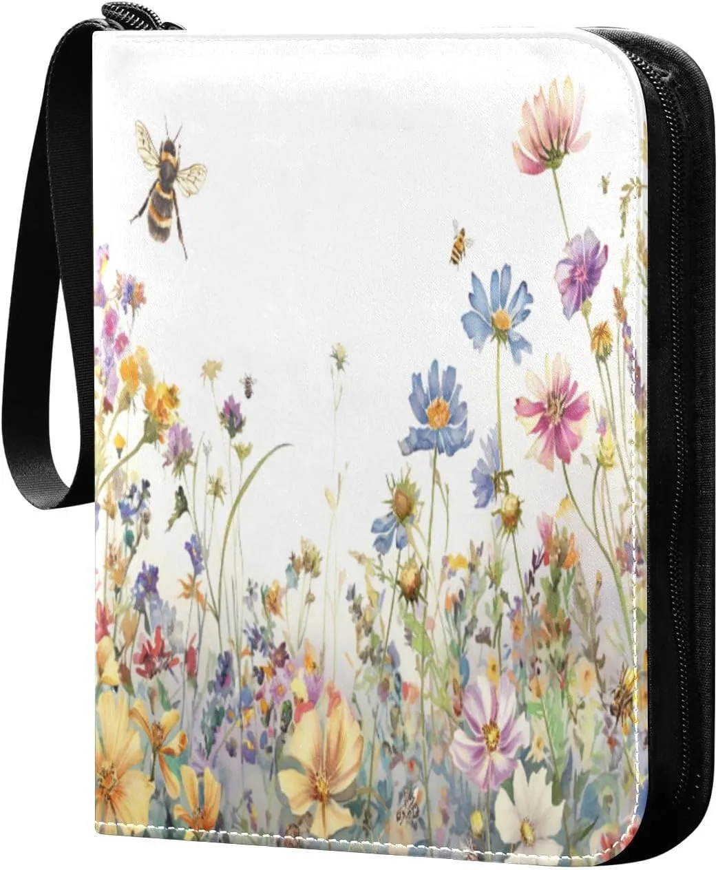 Colorful Herbs and Flowers Collectible Trading Card Albums,4-Pocket Card Binder with 50 Removable Sleeves with Zipper Game Card Collection Binder Album Holder