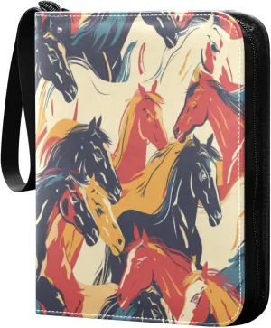 Colorful Horse Card Binder 4-Pocket, 400 Pockets Card Holder with 50 Removable Sleeves and Zipper for Games Baseball Football Sports Card