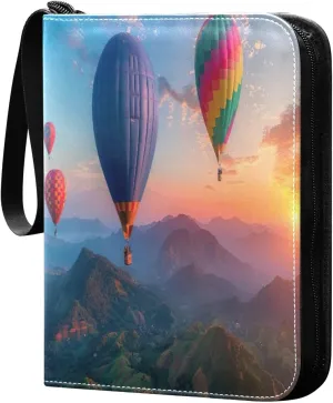 Colorful Hot Air Balloons Card Binder 4-Pocket, 400 Pockets Trading Cards Holder Games Card Albums Storage Organizer Case for Football, Baseball Cards