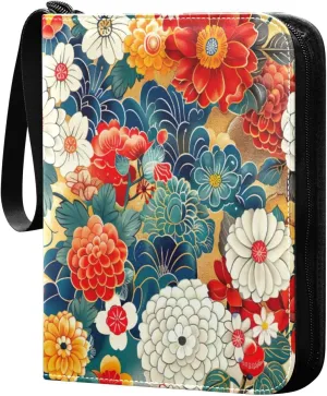 Colorful Japanese Pattern Card Binder 4-Pocket, 400 Pockets Trading Cards Holder Games Card Albums Storage Organizer Case for Football, Baseball Cards