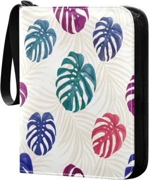 Colorful Leaves Trading Card Binder with Sleeves PU Leather Holds 400 Cards,Double Sided Trading Card Folder with Zipper Collection Binder Album Book Case for Boys Girls