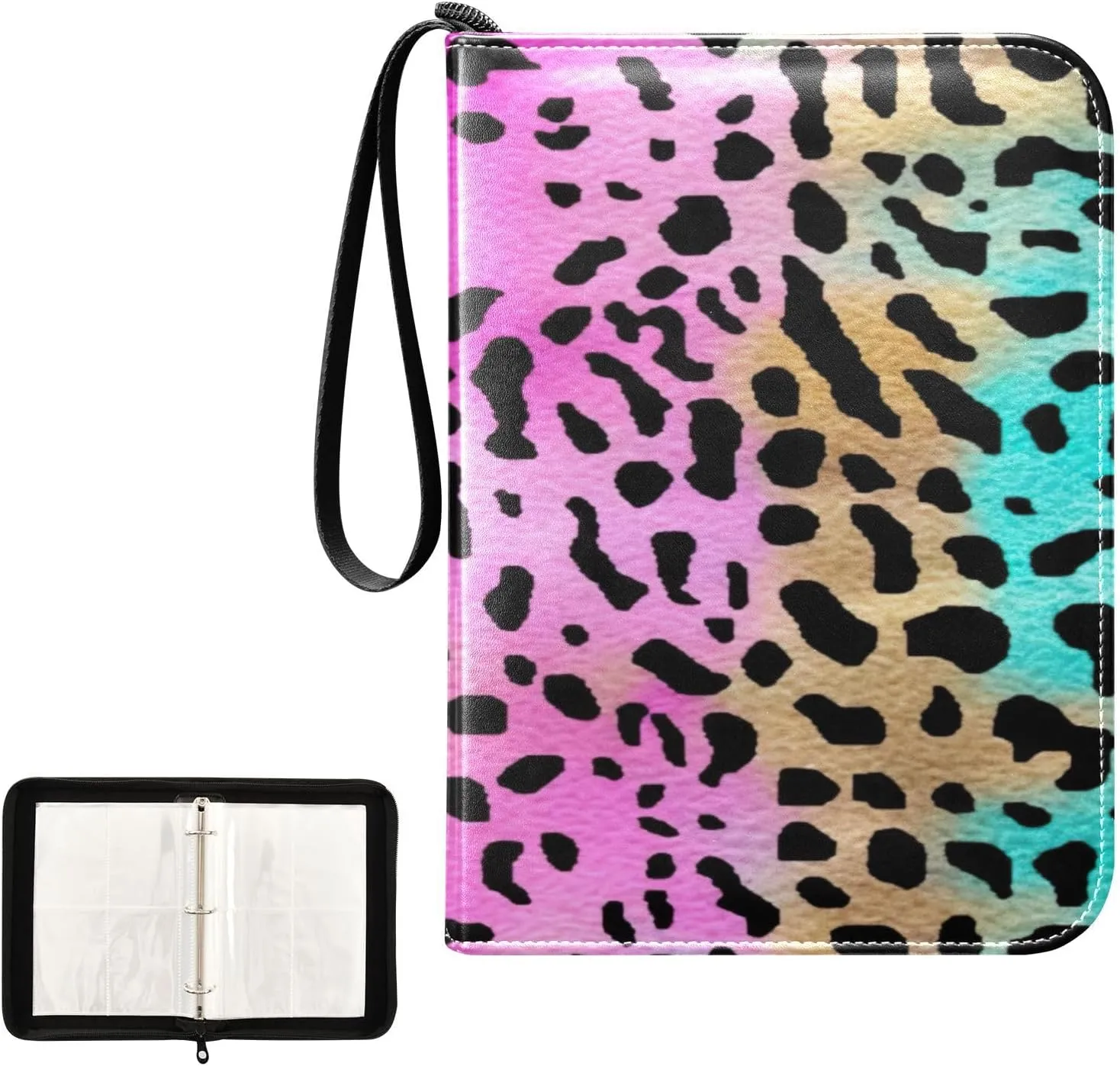 Colorful Leopard Collectible Trading Card Albums, Waterproof PU Card Collection Binder Fits 400 Cards with Removable Sleeves for Baseball Card, Football Card