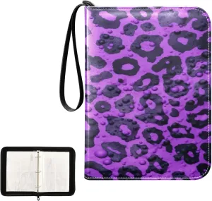 Colorful Leopard Collectible Trading Card Albums, Waterproof PU Card Collection Binder Fits 400 Cards with Removable Sleeves for Baseball Card, Football Card