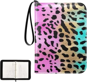 Colorful Leopard Collectible Trading Card Albums, Waterproof PU Card Collection Binder Fits 400 Cards with Removable Sleeves for Baseball Card, Football Card