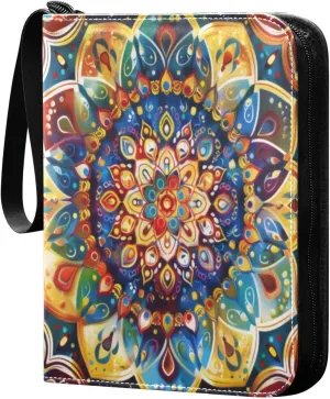 Colorful Mandala Card Binder 4-Pocket, 400 Pockets Trading Cards Holder Games Card Albums Storage Organizer Case for Football, Baseball Cards