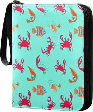 Colorful Marine Life Trading Card Binder with Sleeves PU Leather Holds 400 Cards,Double Sided Trading Card Folder with Zipper Collection Binder Album Book Case for Boys Girls