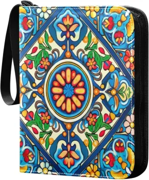 Colorful Mexican Style Card Binder 4-Pocket, 400 Pockets Card Holder with 50 Removable Sleeves and Zipper for Games Baseball Football Sports Card