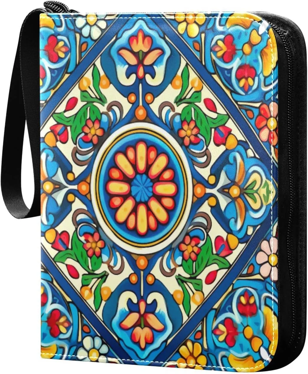 Colorful Mexican Style Card Binder 4-Pocket, 400 Pockets Card Holder with 50 Removable Sleeves and Zipper for Games Baseball Football Sports Card